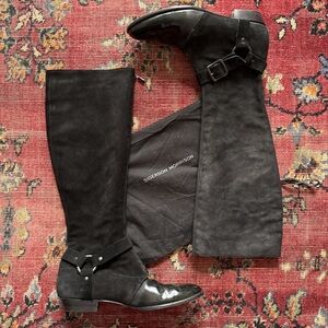 Sigerson Morrison Black Suede Tall Riding Boots with Patent Toe
